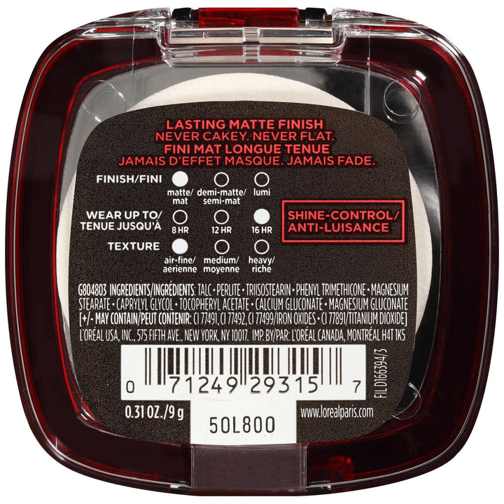 L'Oreal Paris Infallible Pro-Matte 16HR Powder Make Up - 100 Porcelain
