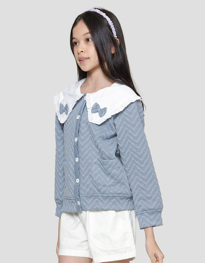 Aero Tekstur Kerah Pita 2 Cardigan Anak Perempuan