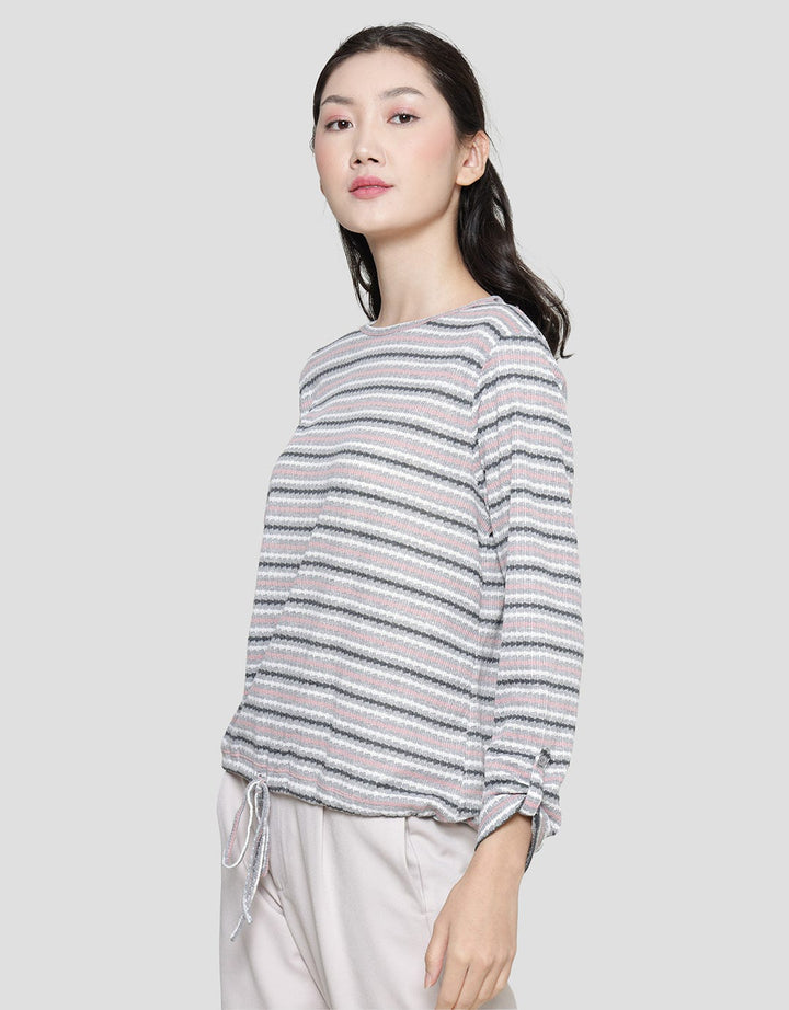 Connexion Stripe Rajut Kaos Wanita
