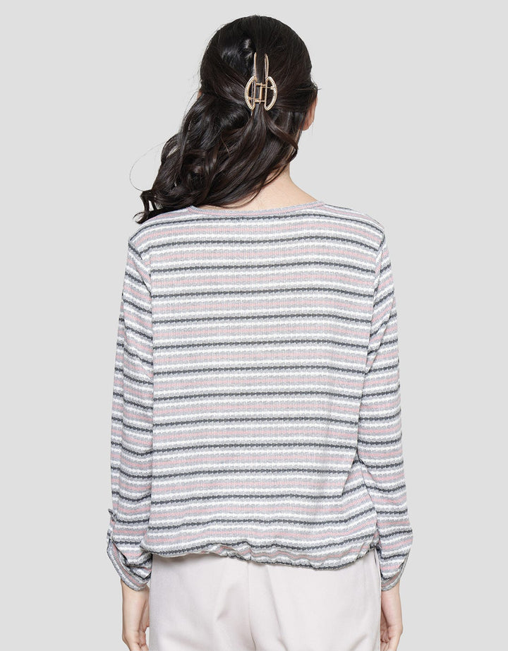 Connexion Stripe Rajut Kaos Wanita