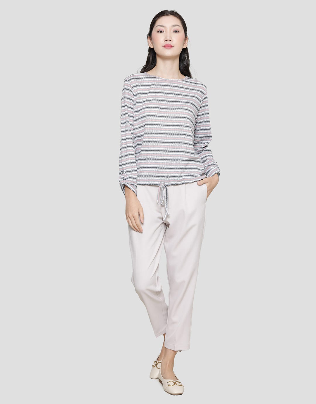 Connexion Stripe Rajut Kaos Wanita