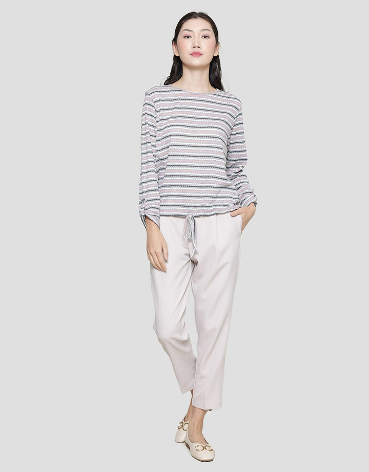 Connexion Stripe Rajut Kaos Wanita
