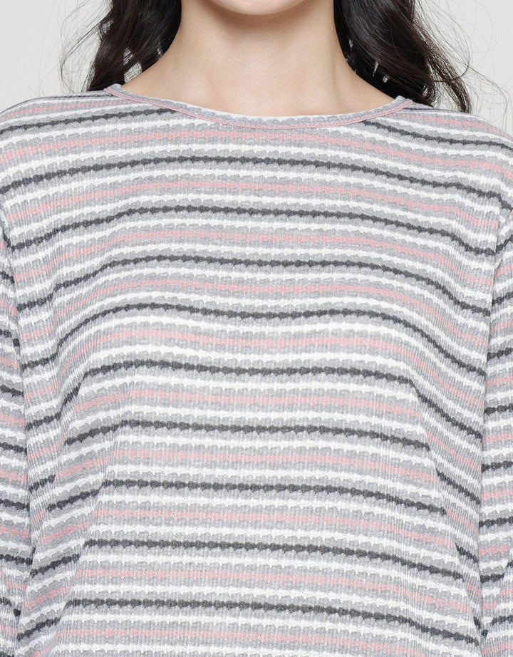 Connexion Stripe Rajut Kaos Wanita