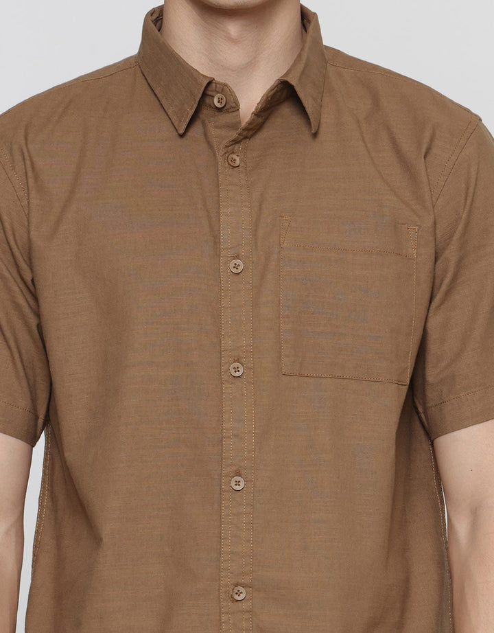 Cole Woven Reg Solid Cotton Linen Slub Men's Shirt