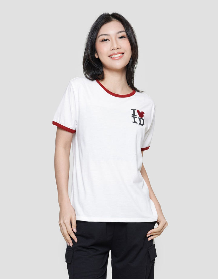 Disney Ringer Regular Print Mickey Love Id Women's Short Sleeve T-Shirt