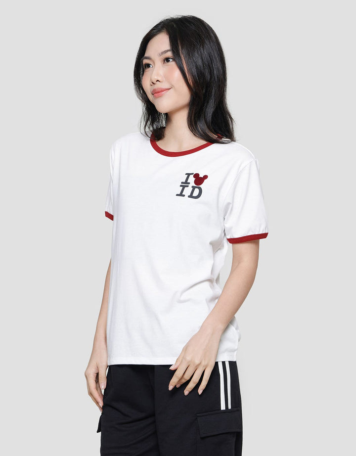 Disney Ringer Regular Print Mickey Love Id Women's Short Sleeve T-Shirt