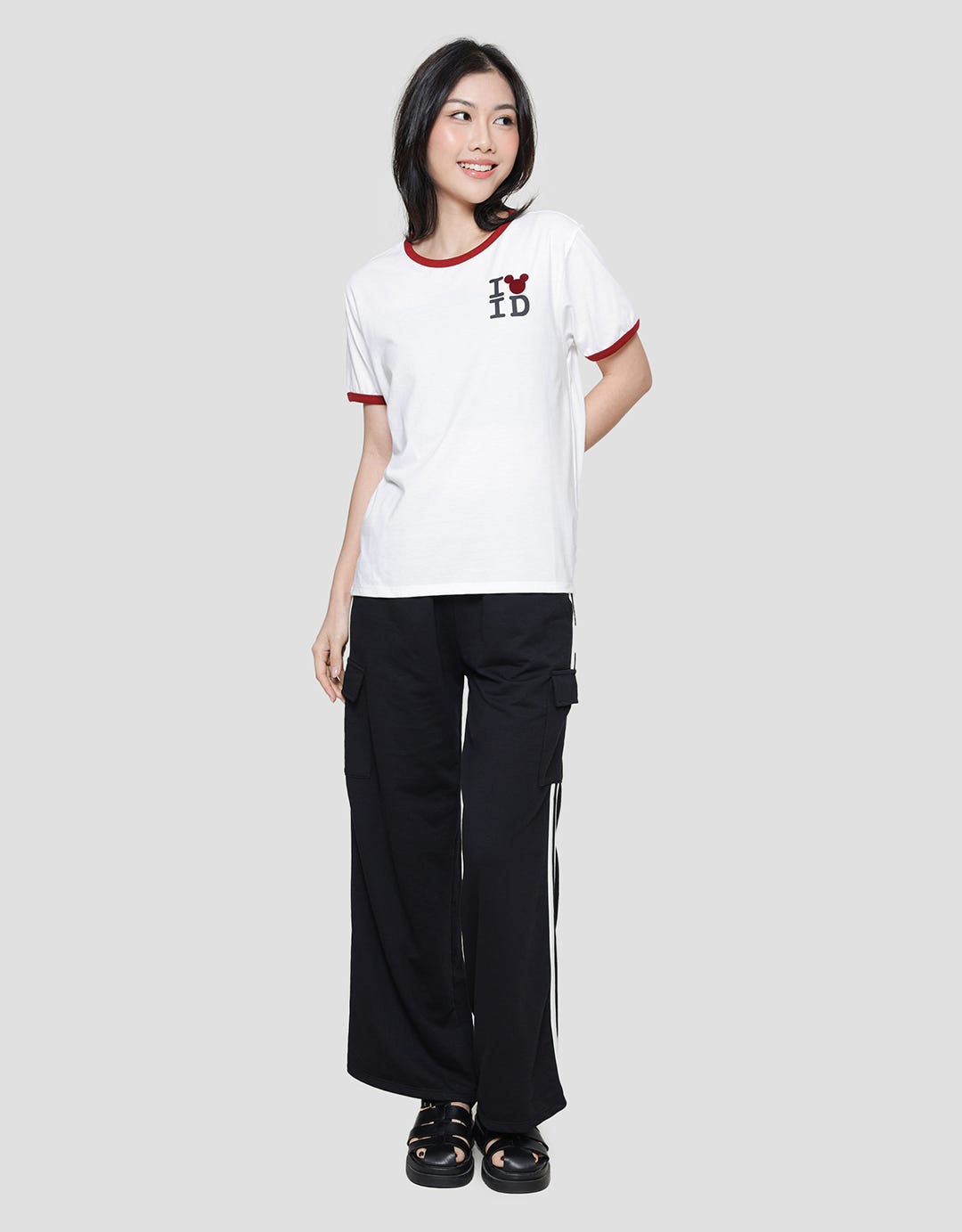 Disney Ringer Regular Print Mickey Love Id Women's Short Sleeve T-Shirt