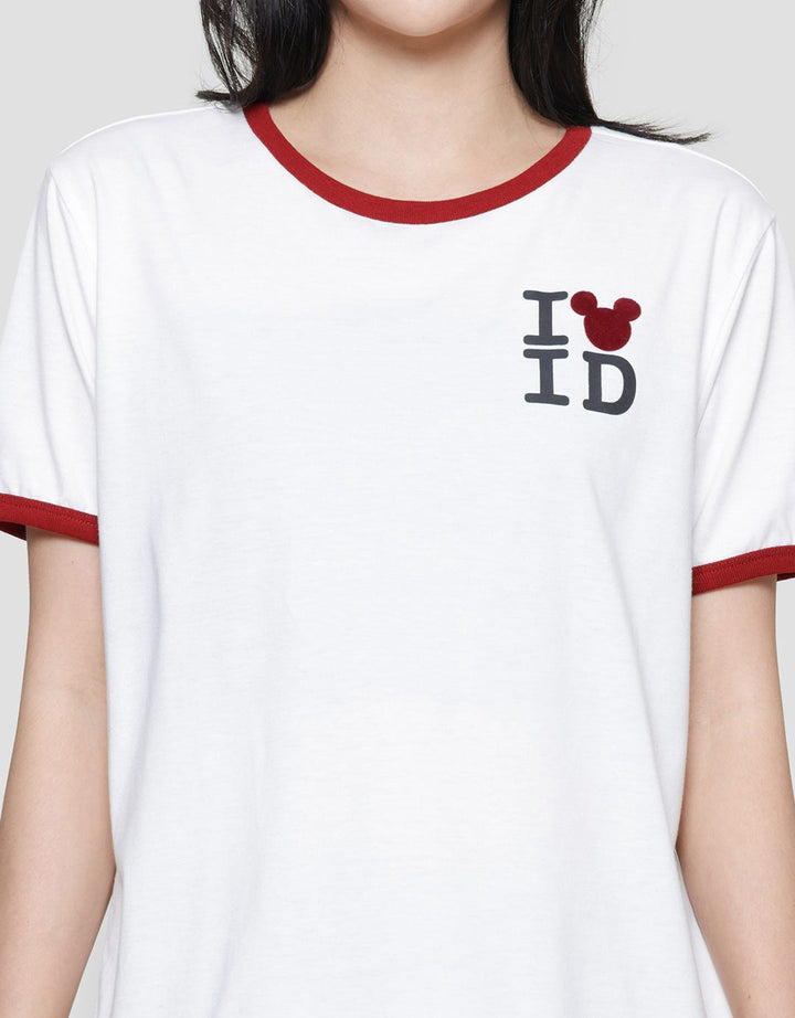 Disney Ringer Regular Print Mickey Love Id Women's Short Sleeve T-Shirt