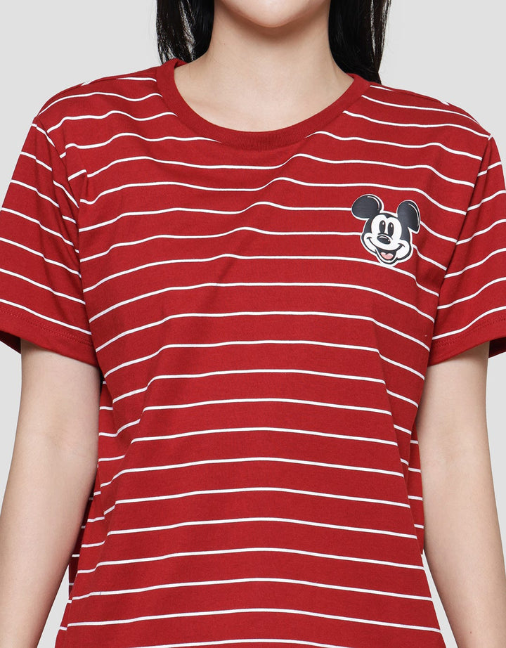 Disney Stripe Regular Print Mickey Women's Short Sleeve T-Shirt