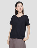 Connexion V Neck Texture Neci Kaos Lengan Pendek Wanita