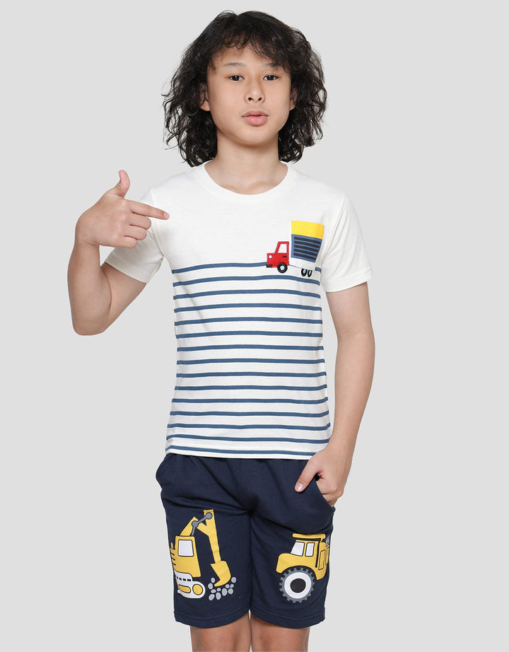 Little M Stripe Aplikasi Kantong Kaos Lengan Pendek Anak Laki-Laki