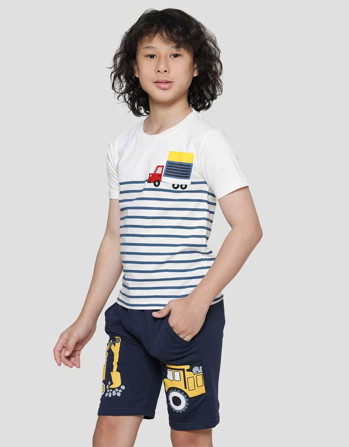Little M Stripe Aplikasi Kantong Kaos Lengan Pendek Anak Laki-Laki