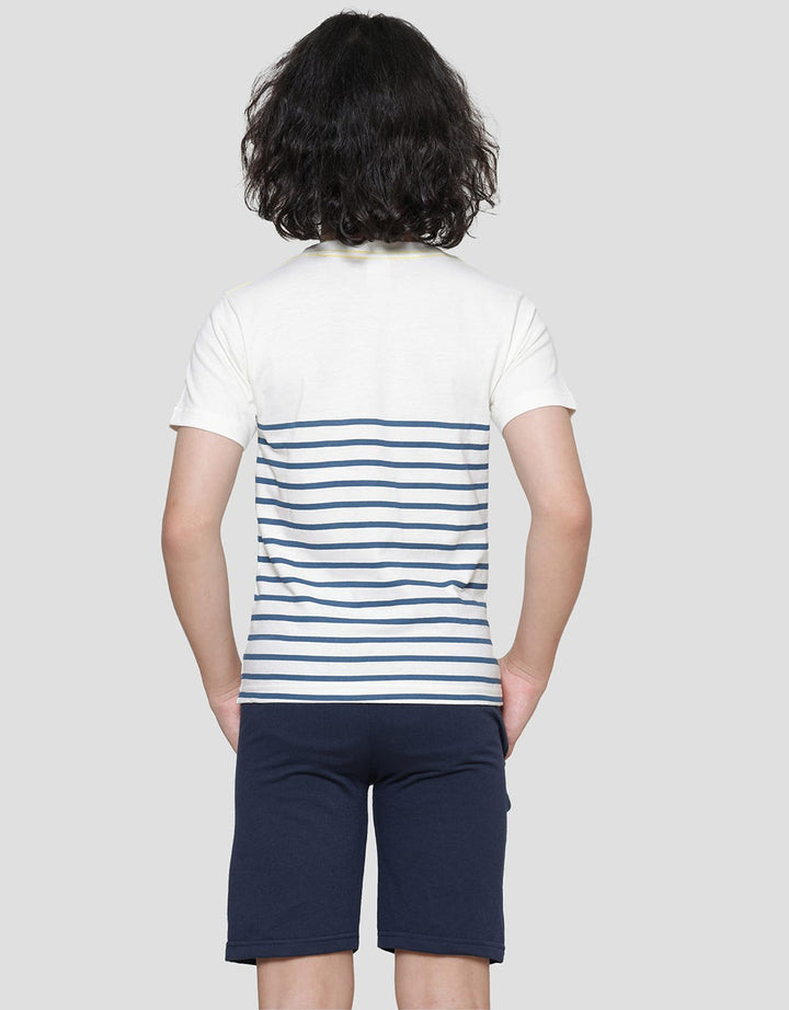 Little M Stripe Aplikasi Kantong Kaos Lengan Pendek Anak Laki-Laki