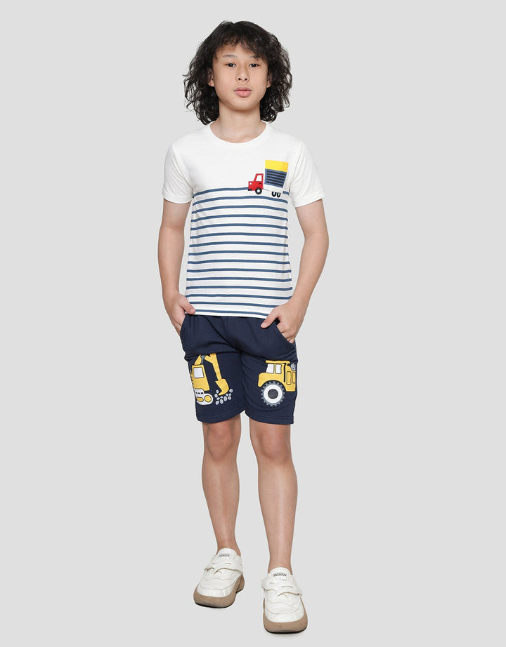 Little M Stripe Aplikasi Kantong Kaos Lengan Pendek Anak Laki-Laki
