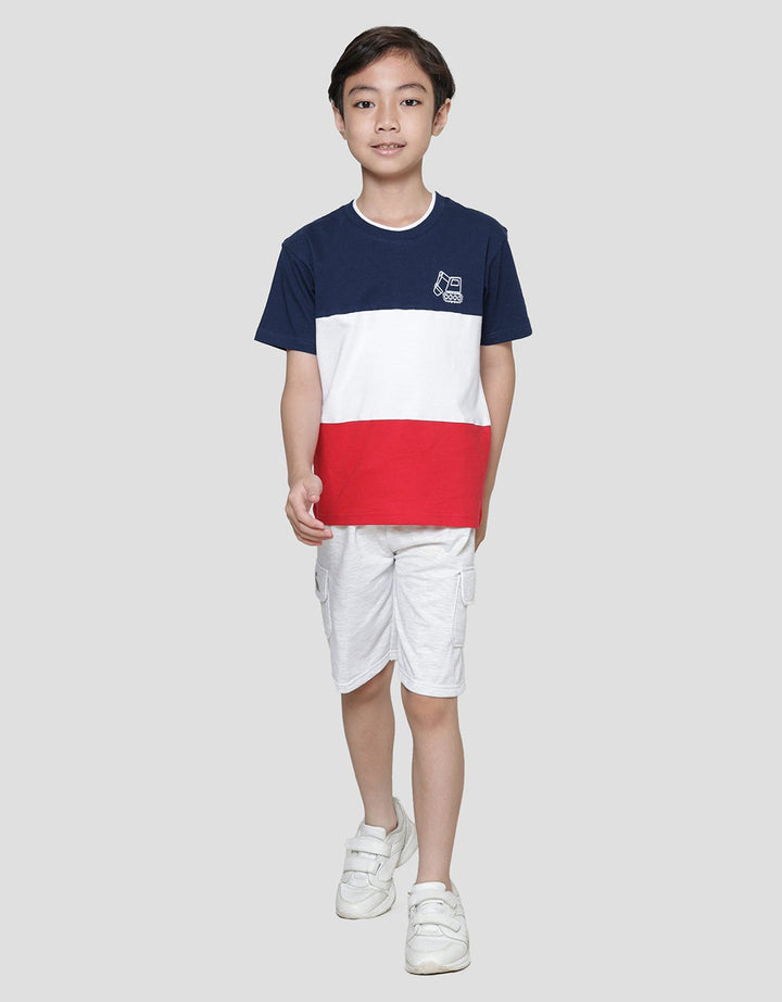 Little M Cut N Sewn Embroidery + Rib Neck Cuff Boys T-Shirt