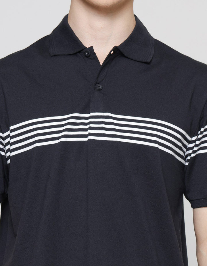 Cole Stripes 5 Chest Lines Men's Short Sleeve Polo Shirt