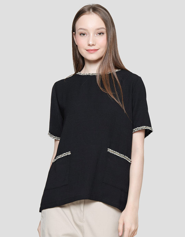St. Yves With Tweed Acc Blouse Lengan Pendek Wanita