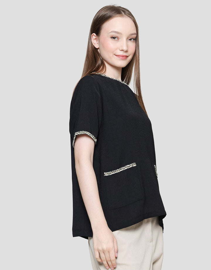 St. Yves With Tweed Acc Blouse Lengan Pendek Wanita