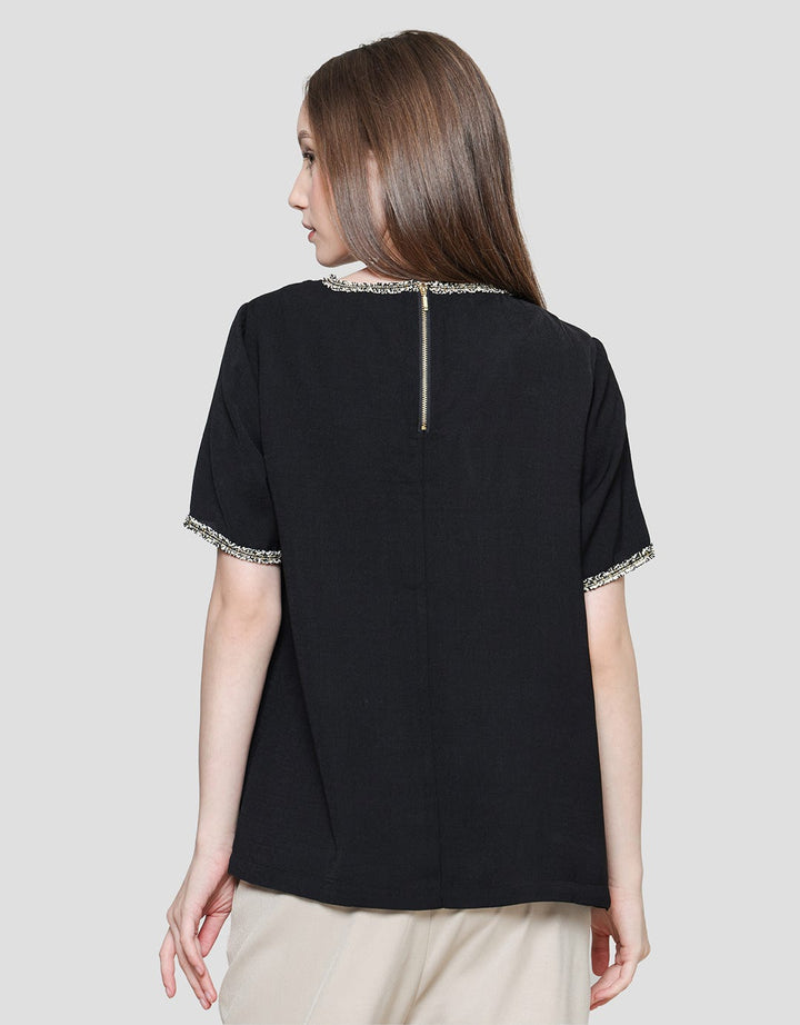St. Yves With Tweed Acc Blouse Lengan Pendek Wanita