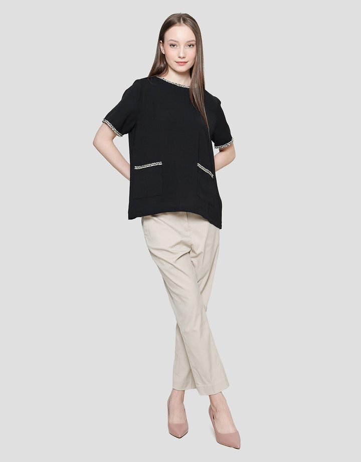 St. Yves With Tweed Acc Blouse Lengan Pendek Wanita