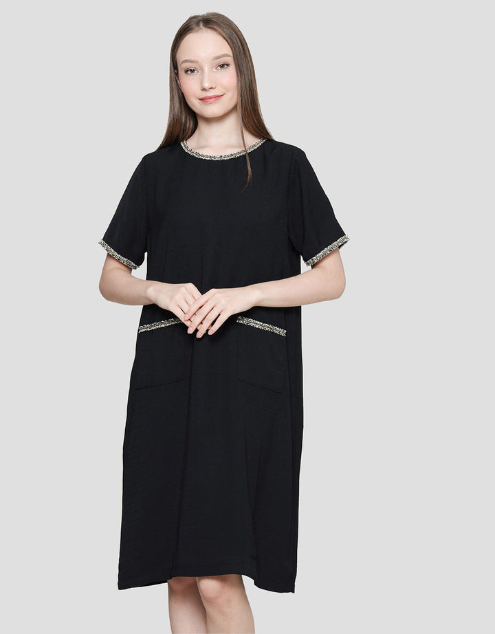 St. Yves Tweed Accessories Midi Dress Wanita