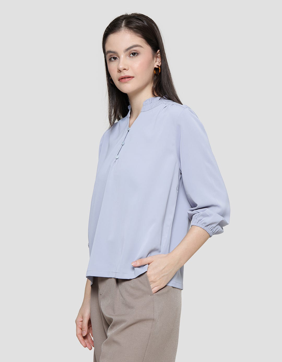 St. Yves Ruffle Neck Blouse Wanita