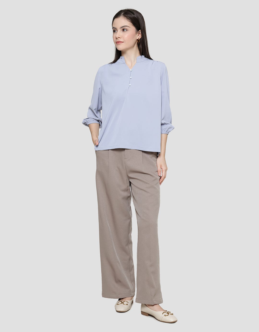 St. Yves Ruffle Neck Blouse Wanita