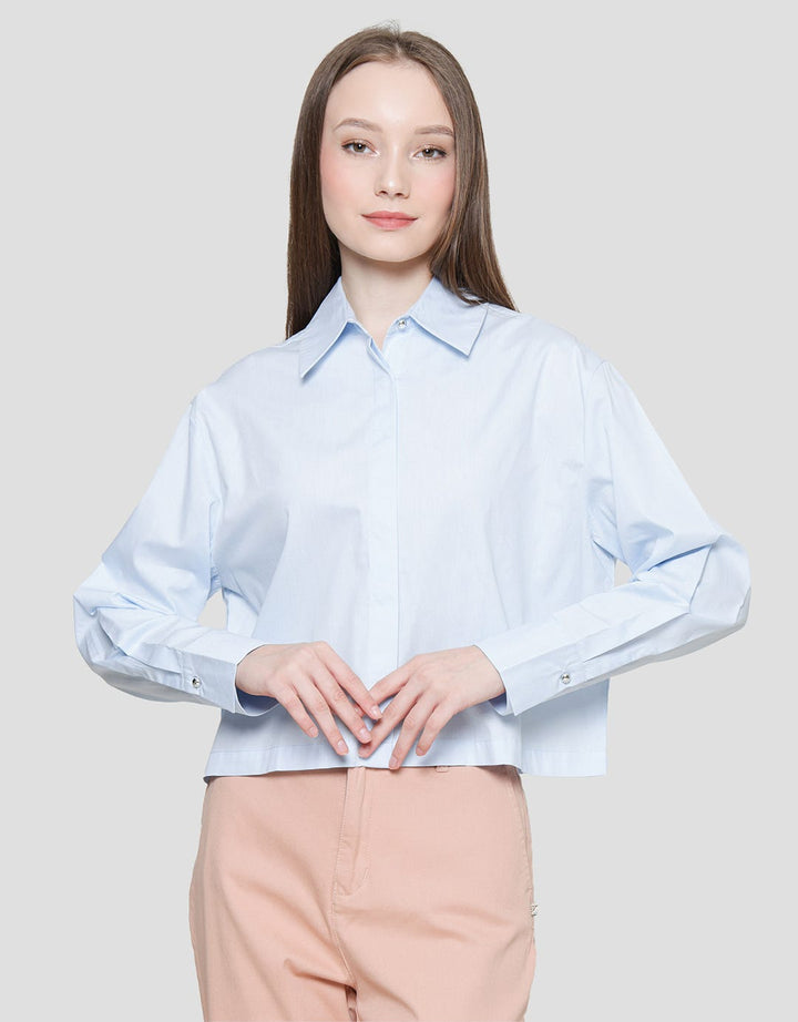 Details Basic Crop Square Kemeja Lengan Panjang Wanita