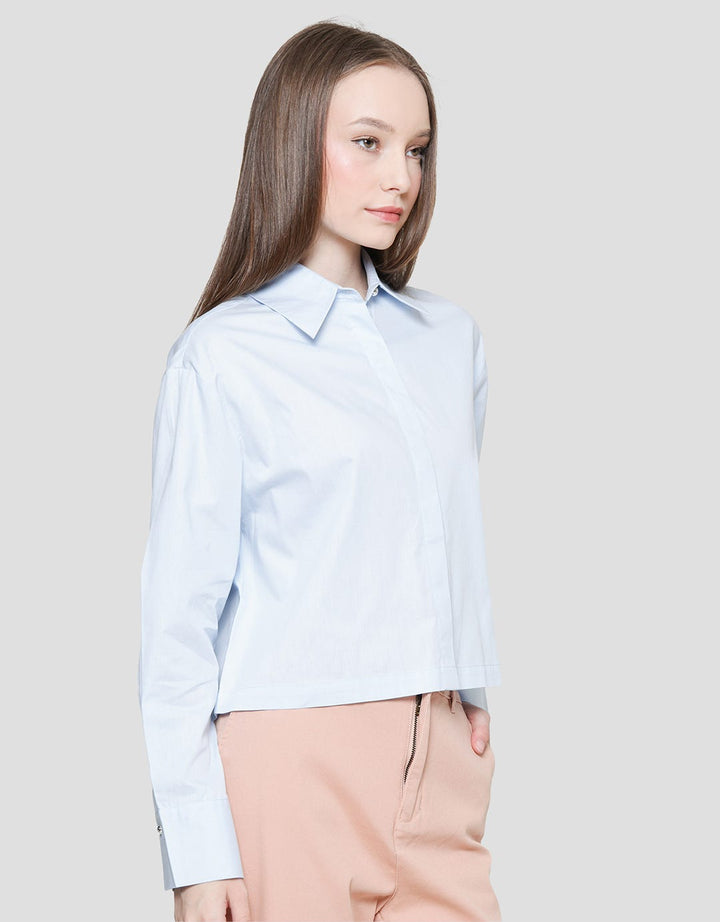 Details Basic Crop Square Kemeja Lengan Panjang Wanita