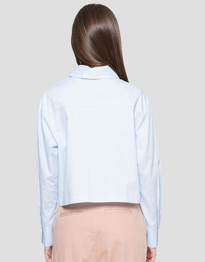 Details Basic Crop Square Kemeja Lengan Panjang Wanita