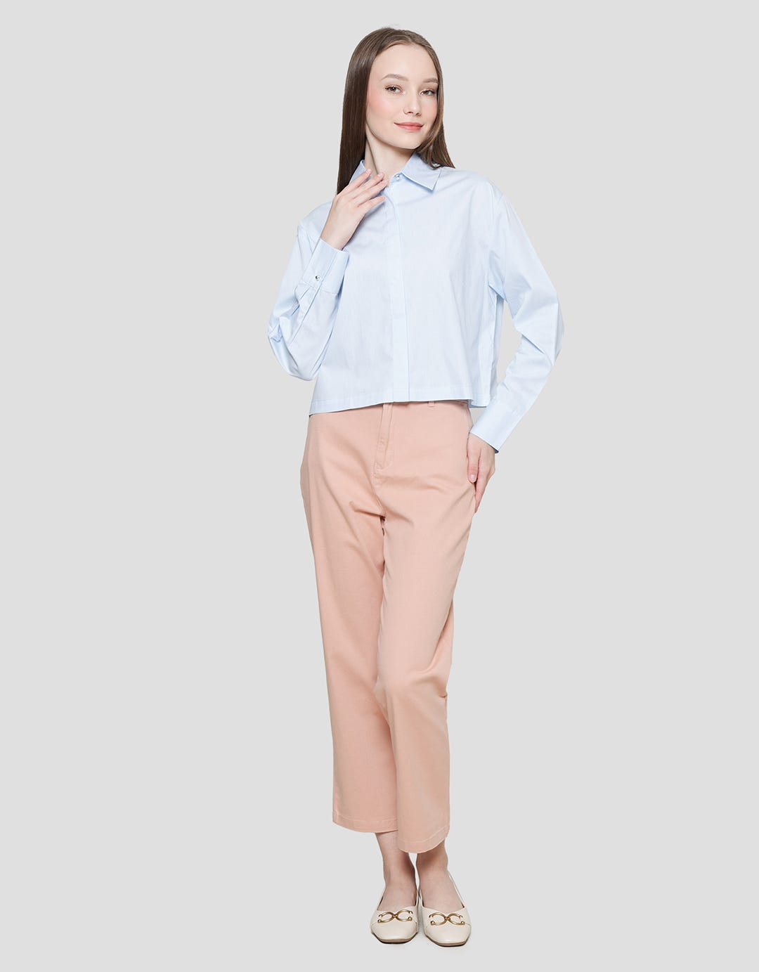 Details Basic Crop Square Kemeja Lengan Panjang Wanita