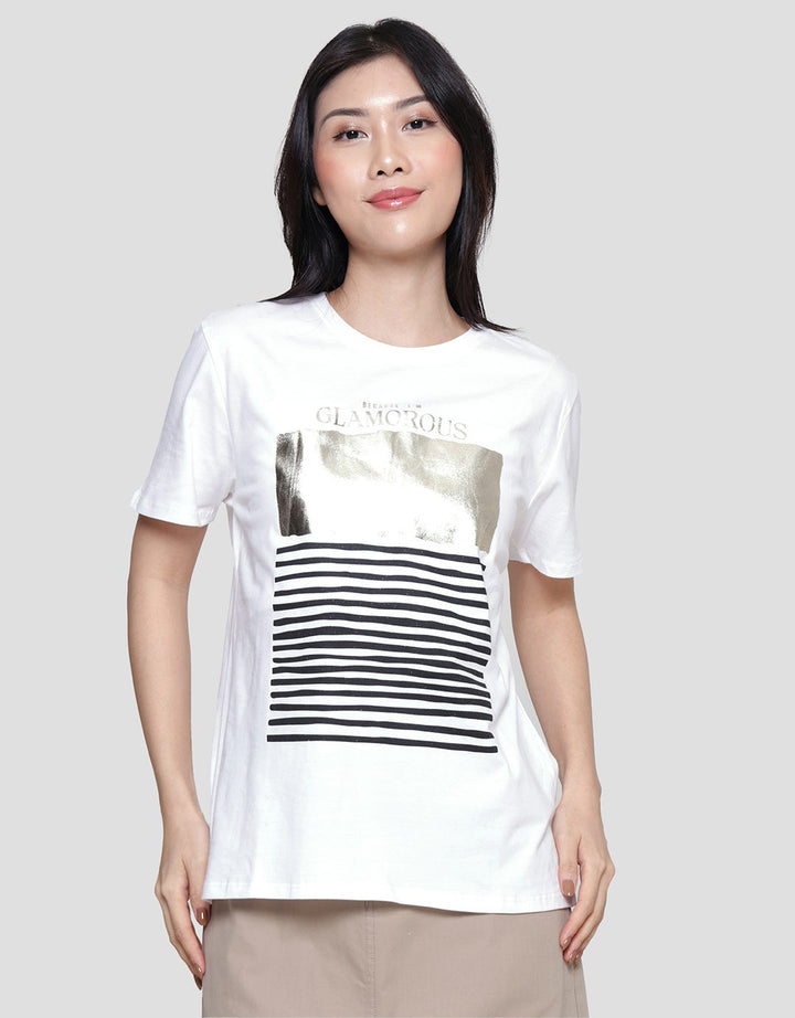 Details Regular Tee Foil Gold And Stripes Kaos Wanita