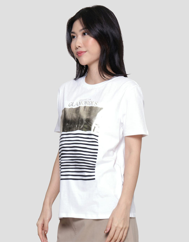 Details Regular Tee Foil Gold And Stripes Kaos Wanita