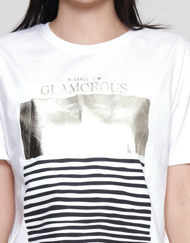 Details Regular Tee Foil Gold And Stripes Kaos Wanita