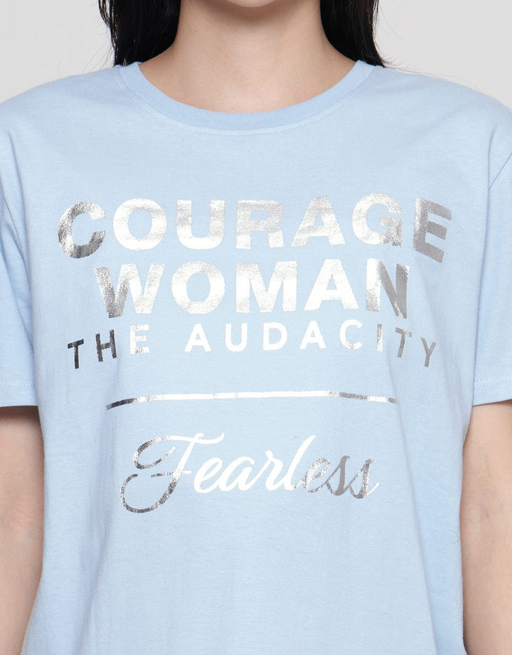 Details Regular Tee Full Silver Wording Foil Kaos Wanita
