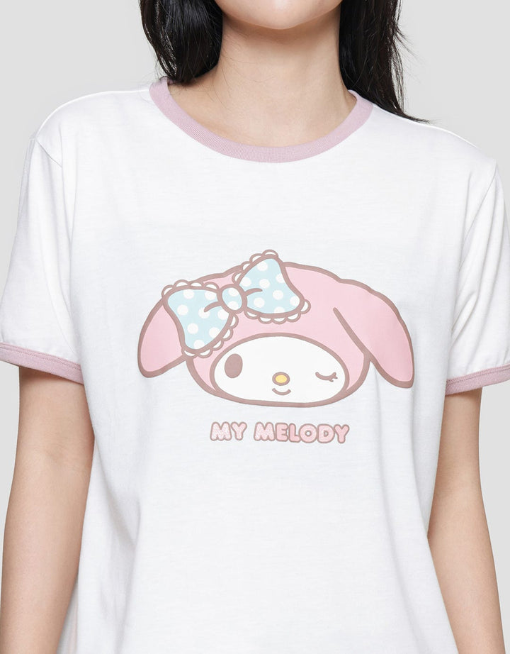 Nevada Ringer Regular Print My Melody Women's Short Sleeve T-Shirt