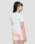 Little M Print Stripe 2 Unicorn Girls Short Sleeve T-shirt