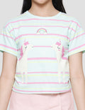 Little M Print Stripe 2 Unicorn Girls Short Sleeve T-shirt