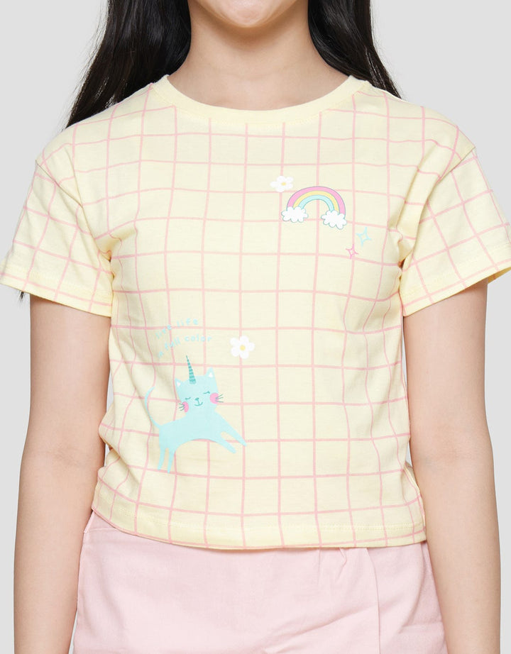 Little M Kotak Rainbow Unicorn Kaos Lengan Pendek Anak Perempuan
