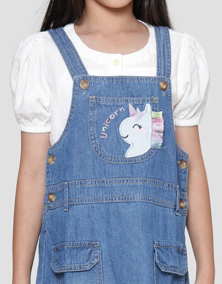 Little M Denim Unicorn Overall for Girls 