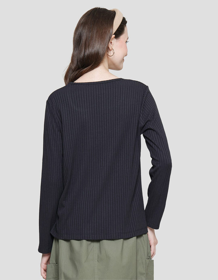 Connexion Knit Texture Square Neck Women's Long Sleeve T-Shirt
