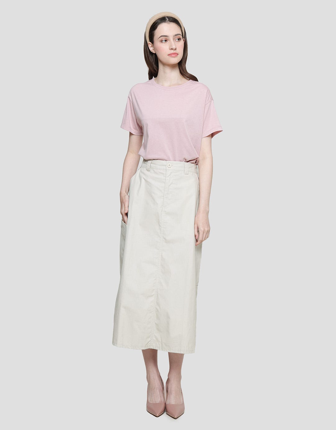 Nevada Woven Open Side Pocket Rok Midi Wanita