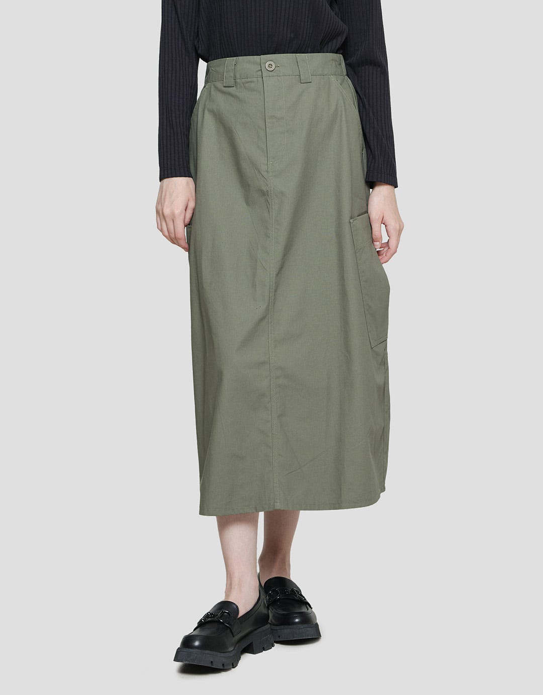 Nevada Woven Open Side Pocket Rok Midi Wanita