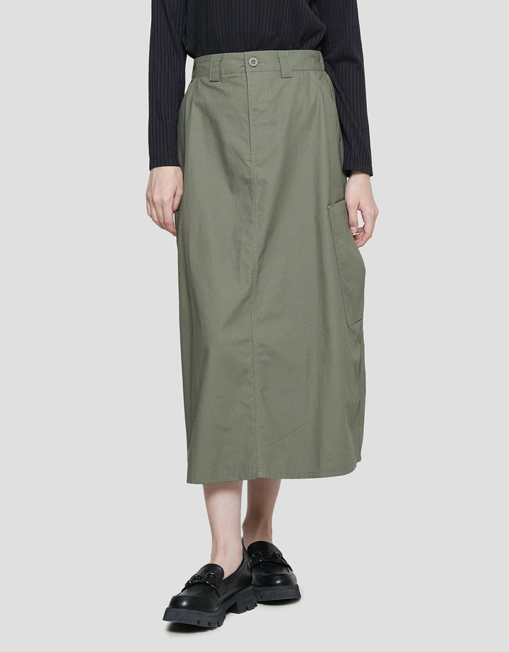 Nevada Woven Open Side Pocket Rok Midi Wanita