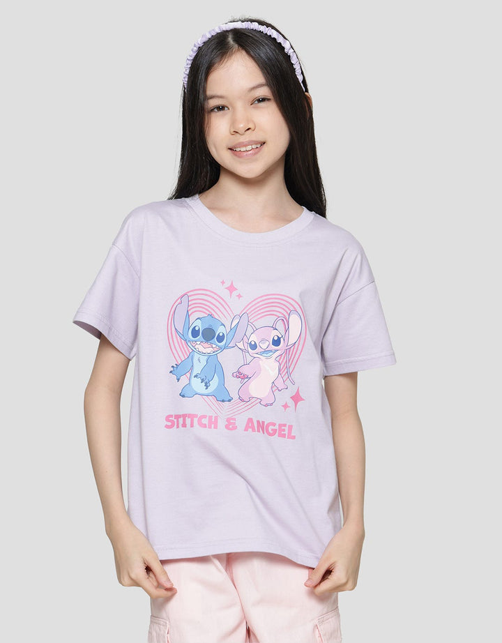 Disney Stitch And Angel Kaos Lengan Pendek Anak Perempuan