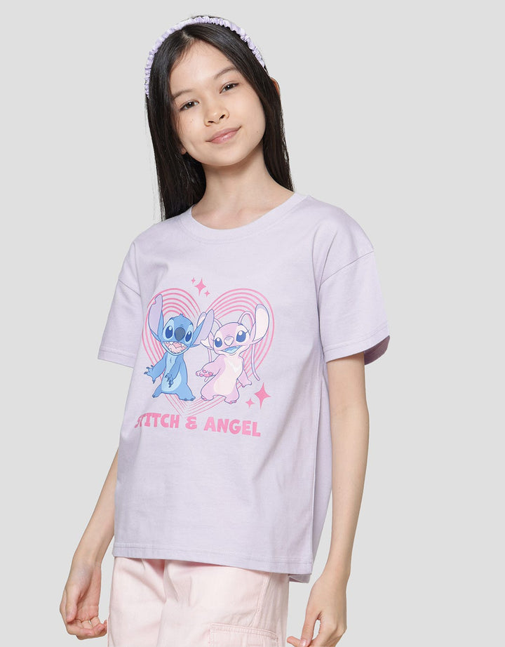 Disney Stitch And Angel Kaos Lengan Pendek Anak Perempuan