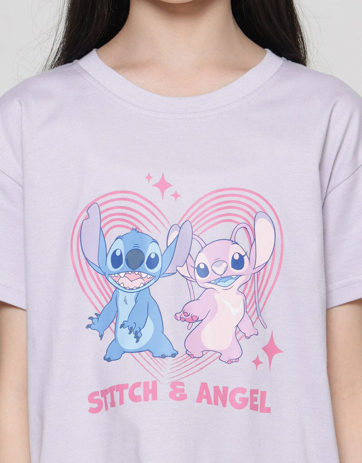 Disney Stitch And Angel Kaos Lengan Pendek Anak Perempuan