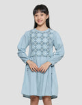 Nevada Woven Combination Knit With Tali Pinggang Midi Dress Anak Perempuan