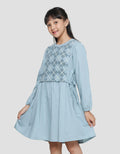 Nevada Woven Combination Knit With Tali Pinggang Midi Dress Anak Perempuan