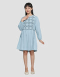 Nevada Woven Combination Knit With Tali Pinggang Midi Dress Anak Perempuan